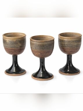 3 Piece Studio Pottery Rustic Glazed Ceramic Goblet/Chalice